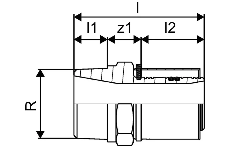 S-Press 50-R1 1/2" jungtis išoriniu sriegiu