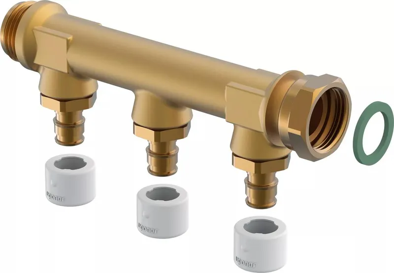Uponor Q&E NKB DR kolektorius 3 šakų su laisva veržle 3 X 15 C/C 50 G 3/4